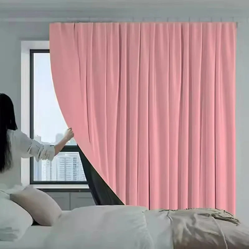 Curtains for Living Room Bedroom Partition High Shading Protection Hook Drapes 2025 New 1PC Pink Blackout Window Door