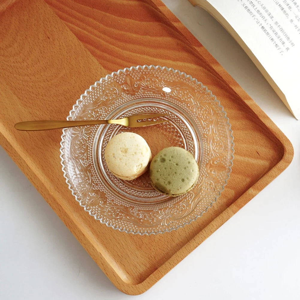 Cafe Cake Snack Glass Plate High-value Vintage Clear Glass Embossed Dinner Plates Reusable Home Kitchen Party DIY Dessert Plate
