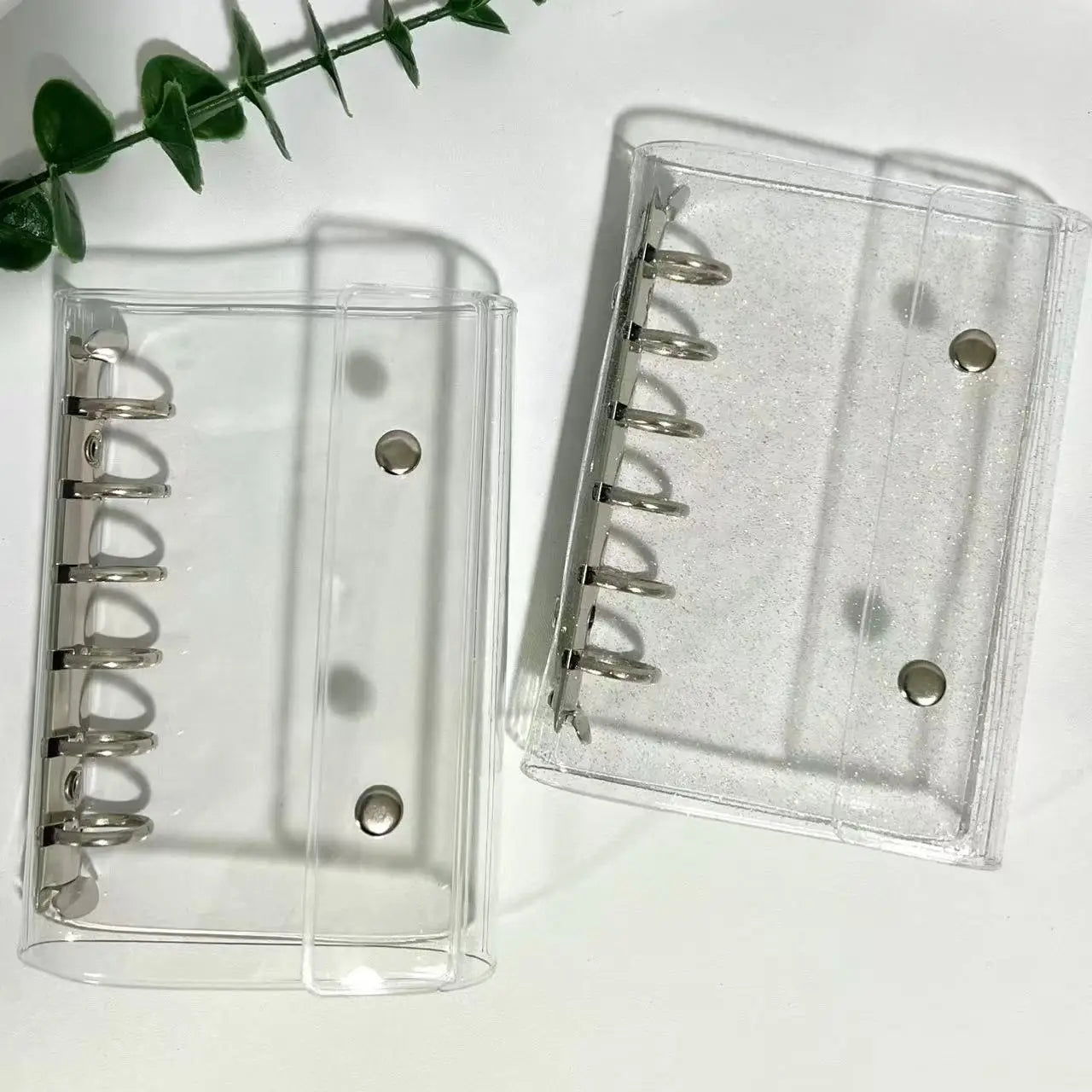 A7 Glitter Transparent Double Button Loose Leaf Binder Notebook Cover Note Book Journal Planner Office Stationery Supplies